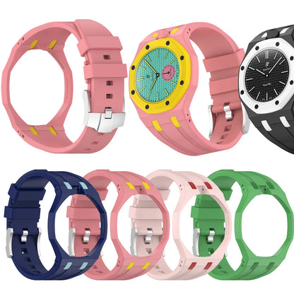 Matte PC Mod Kit Case Frame with Strap for Swatch AP Royal Pop Modification - Integrated Silicone Cover and Bumper Band Accessories