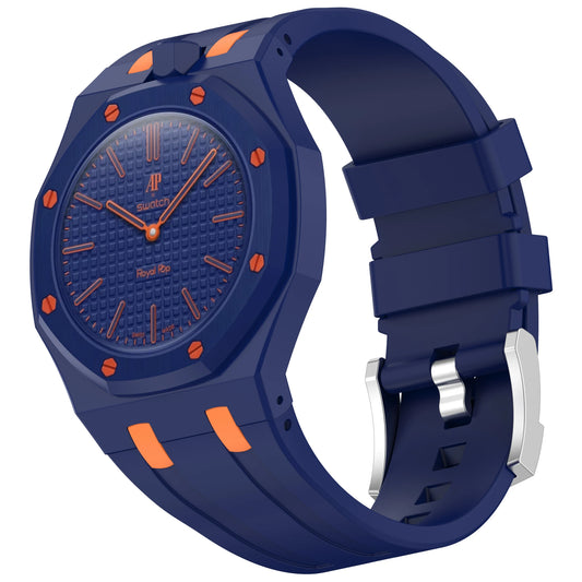 Matte PC Mod Kit Case Frame with Strap for Swatch AP Royal Pop Modification - Integrated Silicone Cover and Bumper Band Accessories